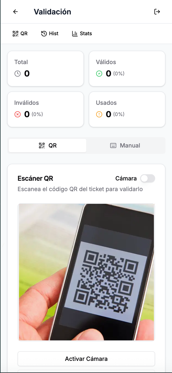 Validación de QR en la puerta del evento
